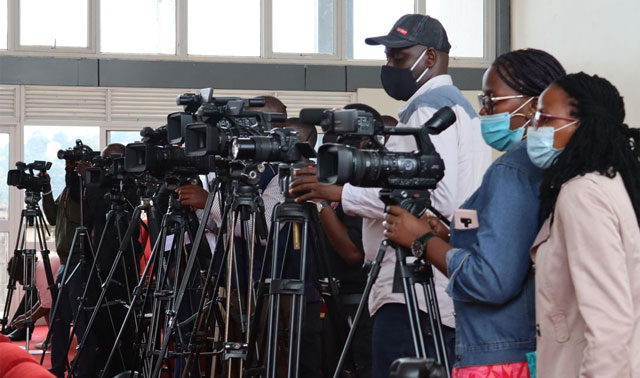 Journalists covering Celebrations of World Press Freedom Day 2021 at the ICT Hub in Nakawa